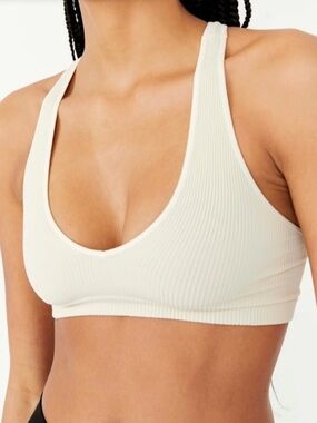 Free People Ribbed V-Neck Seamless Bralette in Beige